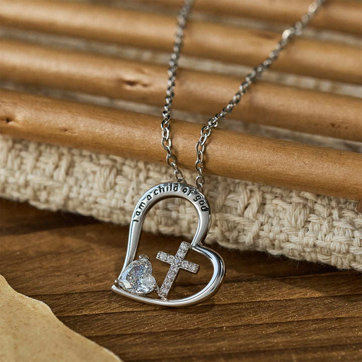 Christianartworkshop I Am a Child of God Heart Cross Necklace with Zircon Accents: A Token of Heavenly Identity - White - image 4
