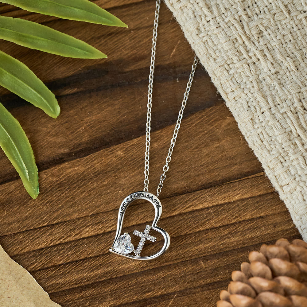 Christianartworkshop I Am a Child of God Heart Cross Necklace with Zircon Accents: A Token of Heavenly Identity - image 6