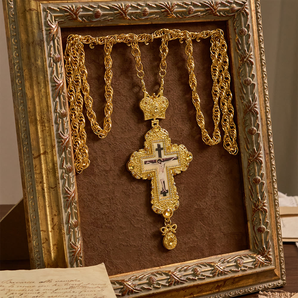 Christianartworkshop Ornate Large Pectoral Crucifix Necklace with Crown Accent: A Symbol of Sacred Majesty & Redemption - image 4