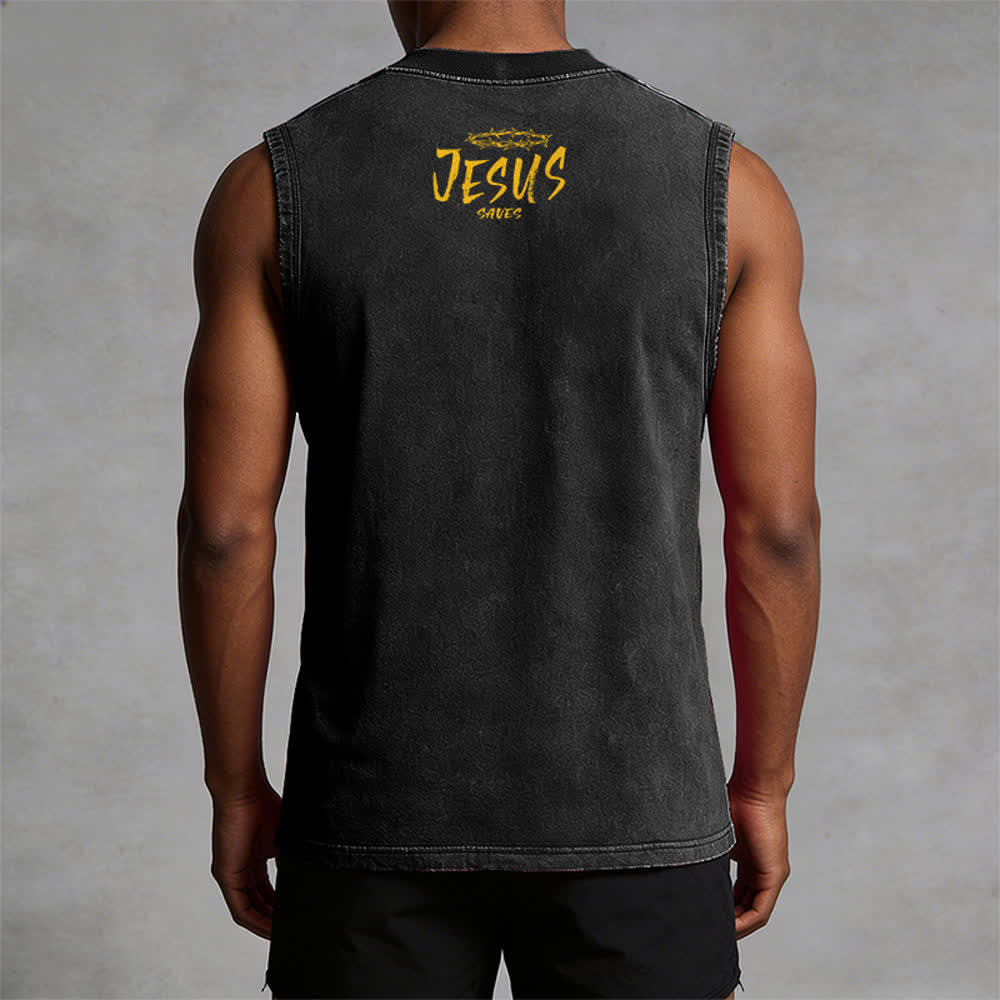Christianartworkshop Smiley Face Jesus Saves Unisex Washed Tank Top - image 9