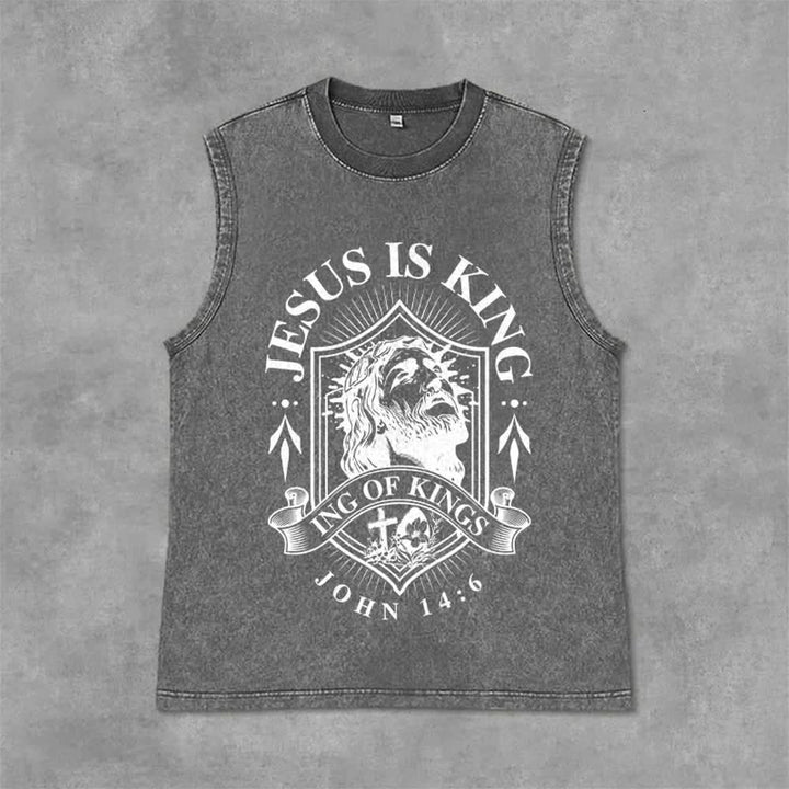 Christianartworkshop Jesus Is King King Of Kings Unisex Washed Tank Top - Grey - 2XL - image 6