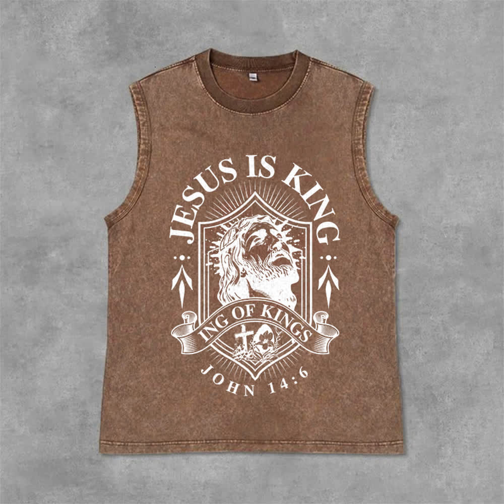 Christianartworkshop Jesus Is King King Of Kings Unisex Washed Tank Top - Brown - 2XL - image 12