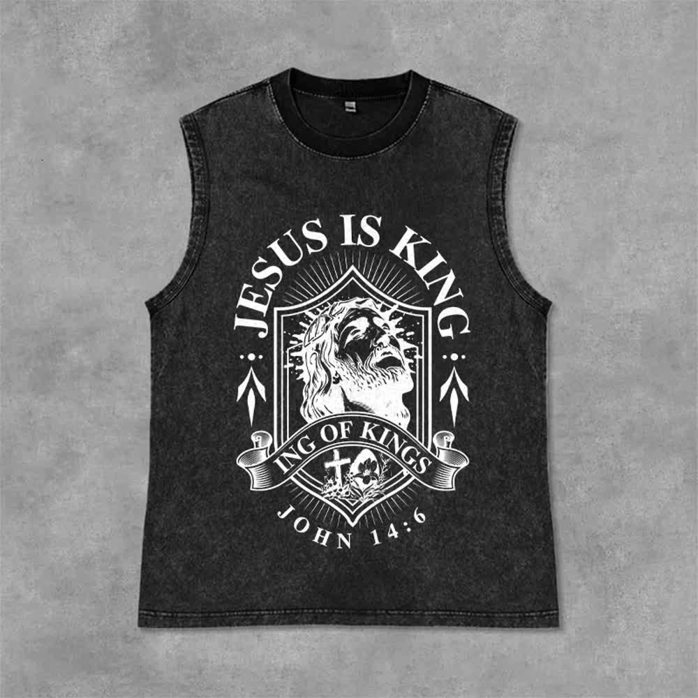 Christianartworkshop Jesus Is King King Of Kings Unisex Washed Tank Top - Black - 2XL - image 3