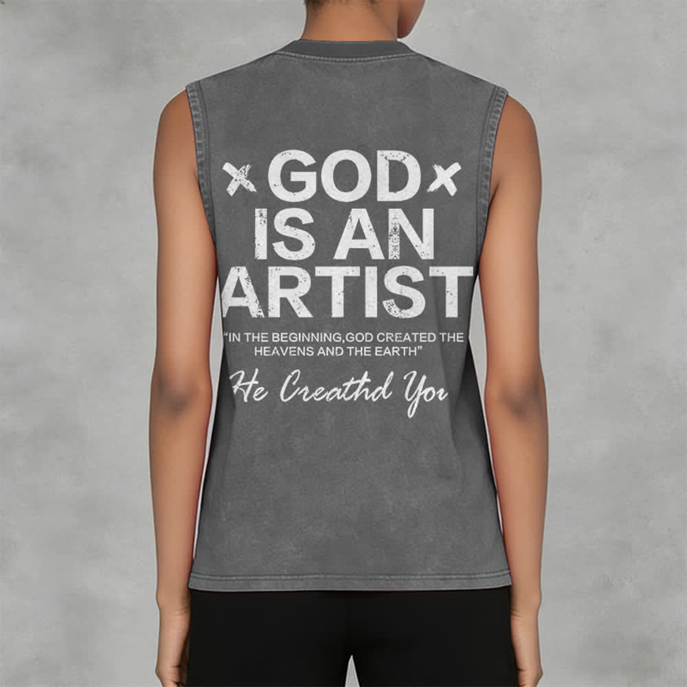Christianartworkshop God Is An Artist Unisex Washed Tank Top - image 8