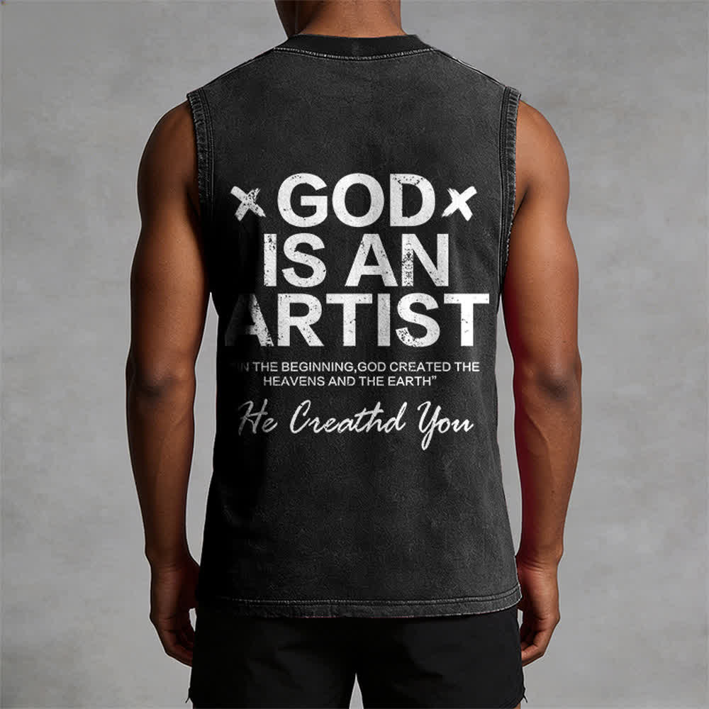 Christianartworkshop God Is An Artist Unisex Washed Tank Top - image 4
