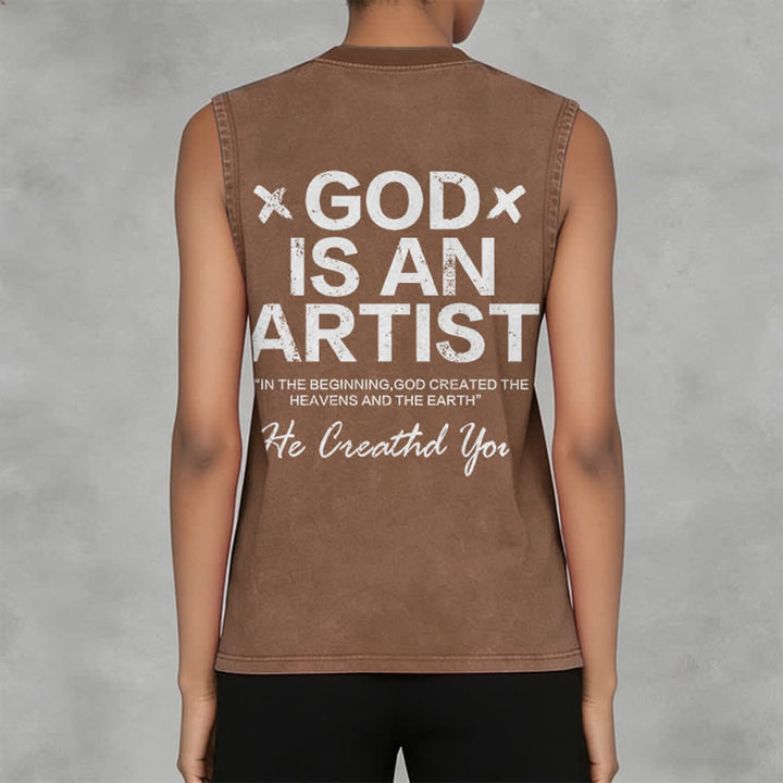 Christianartworkshop God Is An Artist Unisex Washed Tank Top - image 2