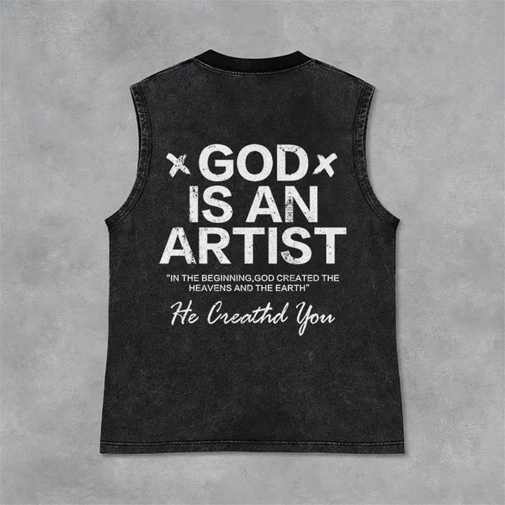 Christianartworkshop God Is An Artist Unisex Washed Tank Top - Black - 2XL - image 3