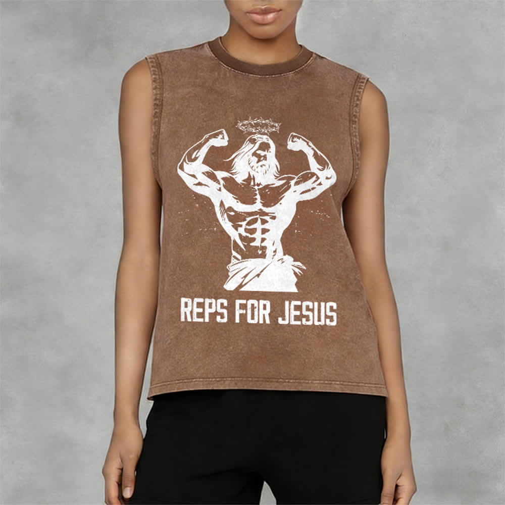 Christianartworkshop Muscular Jesus Crown Of Thorns Unisex Washed Tank Top - image 14