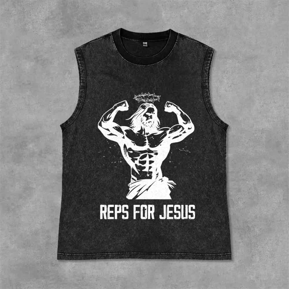 Christianartworkshop Muscular Jesus Crown Of Thorns Unisex Washed Tank Top - Black - 2XL - image 3