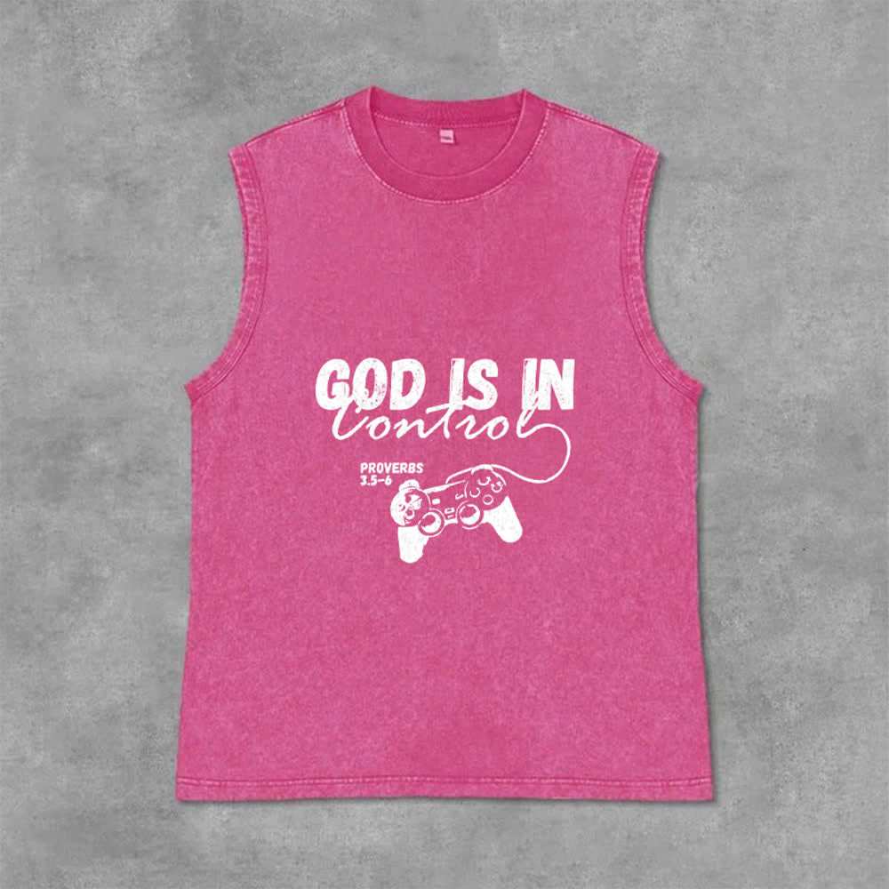 Christianartworkshop God Is In Control Unisex Washed Tank Top - Pink - 2XL - image 9