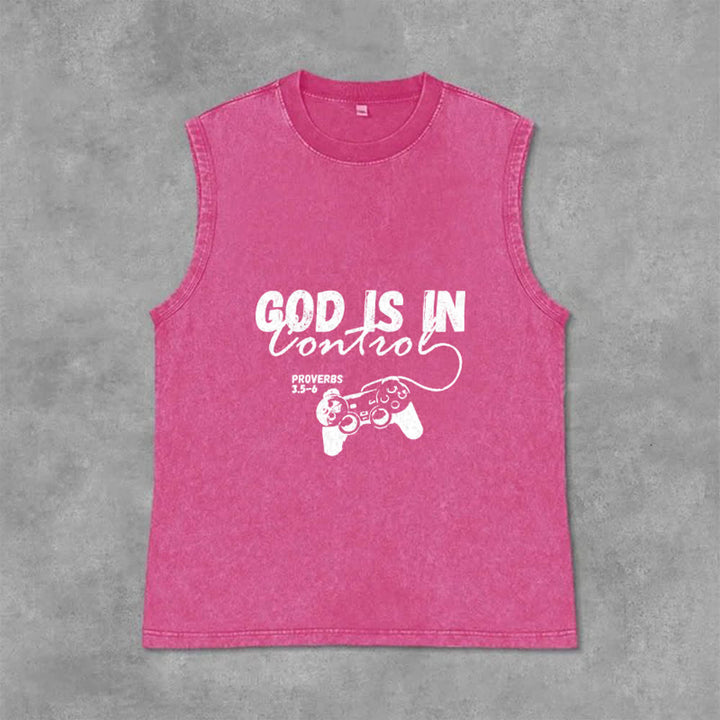 Christianartworkshop God Is In Control Unisex Washed Tank Top - Pink - 2XL - image 9