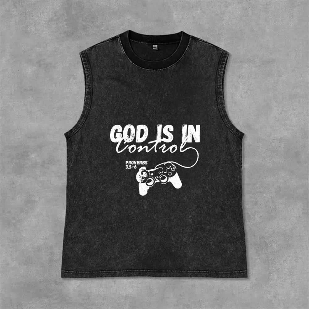 Christianartworkshop God Is In Control Unisex Washed Tank Top - Black - 2XL - image 3