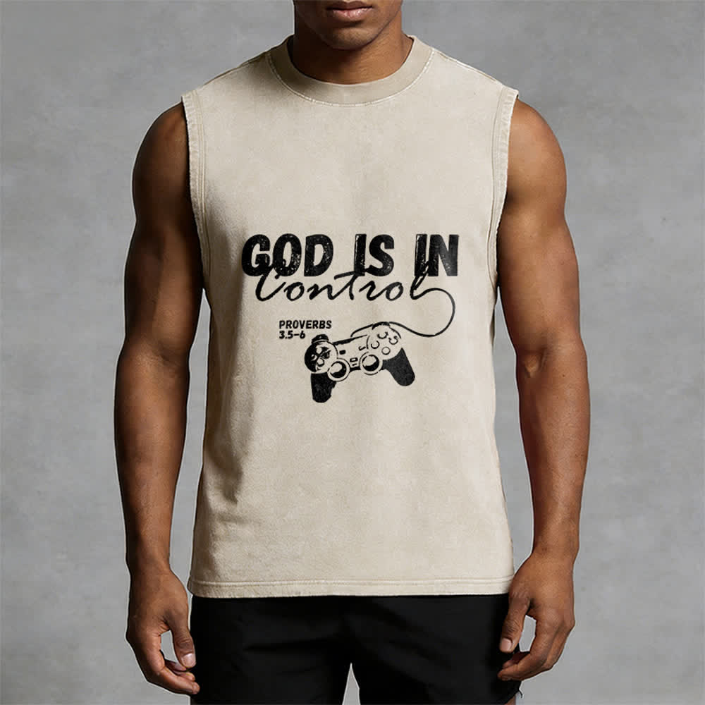 Christianartworkshop God Is In Control Unisex Washed Tank Top - image 7
