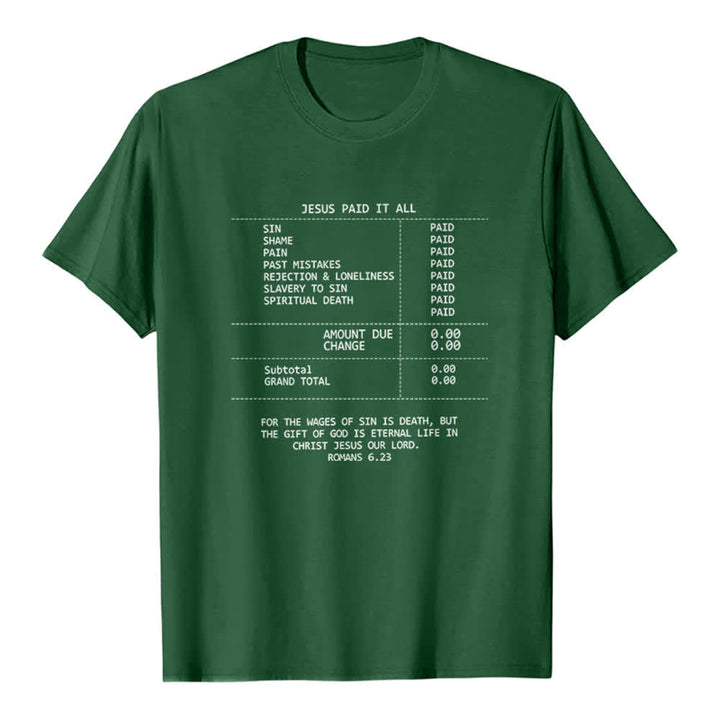 Christianartworkshop Jesus Paid It All Receipt Premium T-Shirt - Dark Green - 2XL - image 4