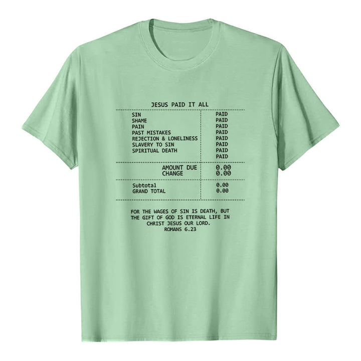 Christianartworkshop Jesus Paid It All Receipt Premium T-Shirt - Light Green - 2XL - image 3
