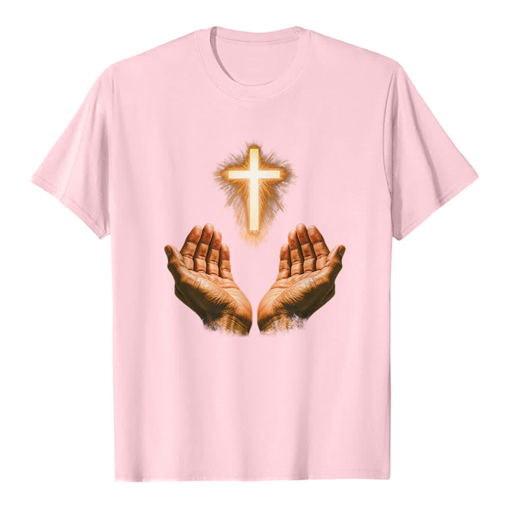 Christianartworkshop Jesus Cross In Hands Premium T-Shirt - Pink - 2XL - image 1
