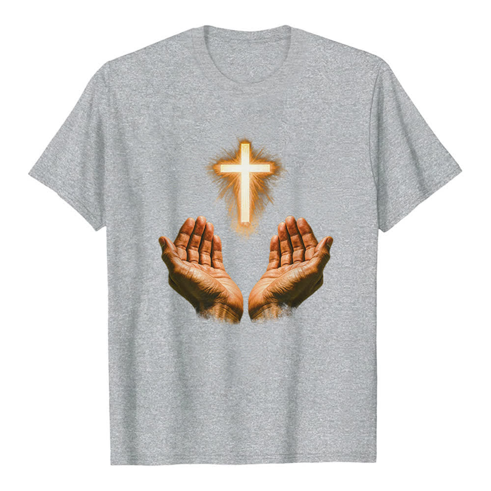 Christianartworkshop Jesus Cross In Hands Premium T-Shirt - Grey - 2XL - image 7