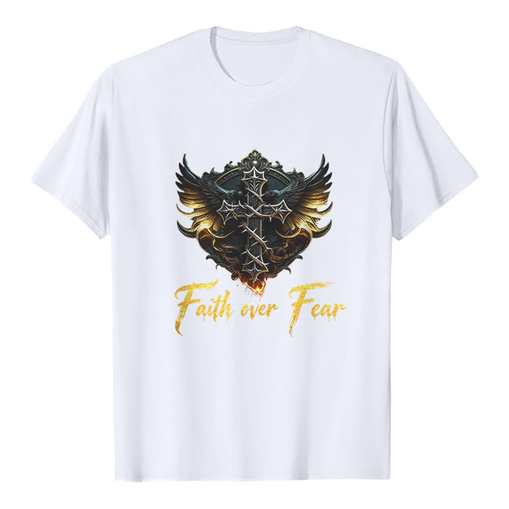 Christianartworkshop Wings Of Faith Faith Over Fear Premium T-Shirt - White - 2XL - image 0