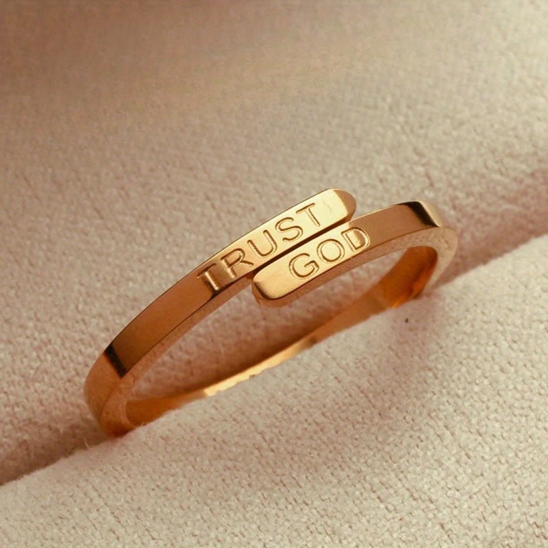 Christianartworkshop TRUST GOD Split-Band Ring: Steady Companion of Divine Trust - Golden(Suitable for UK Size L1/2 - UK Size Z) - image 0