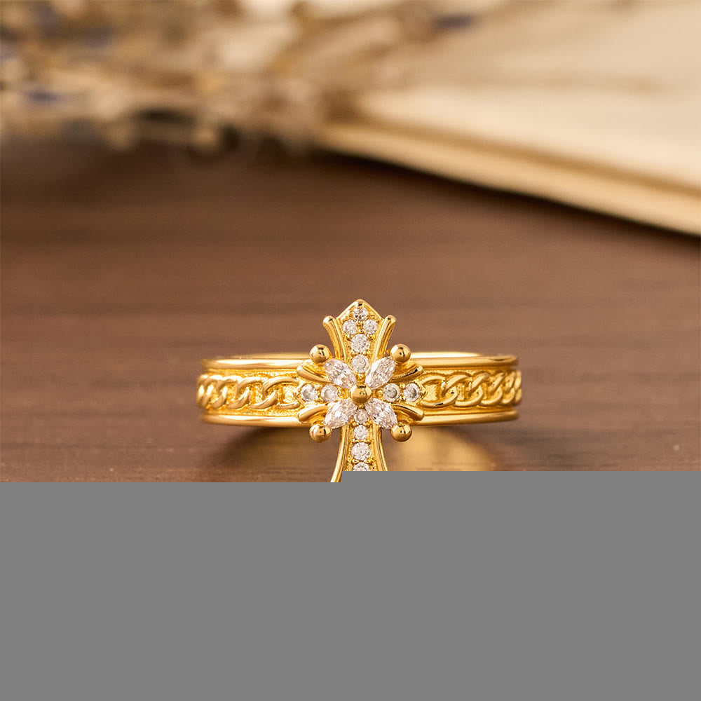 Christianartworkshop Zircon Cross Enamel Fleur-de-Lis Ring Set: Emblem of Divine Purity & Redemption - image 2