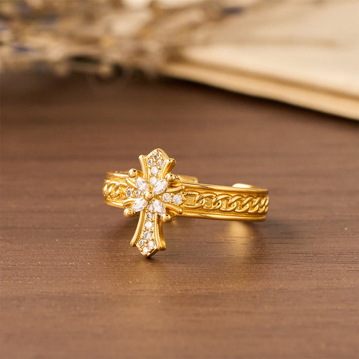 Christianartworkshop Zircon Cross Enamel Fleur-de-Lis Ring Set: Emblem of Divine Purity & Redemption - image 3