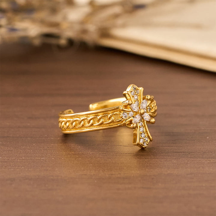 Christianartworkshop Zircon Cross Enamel Fleur-de-Lis Ring Set: Emblem of Divine Purity & Redemption - image 9