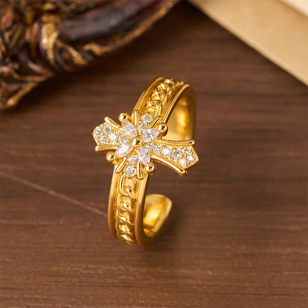 Christianartworkshop Zircon Cross Enamel Fleur-de-Lis Ring Set: Emblem of Divine Purity & Redemption - image 8