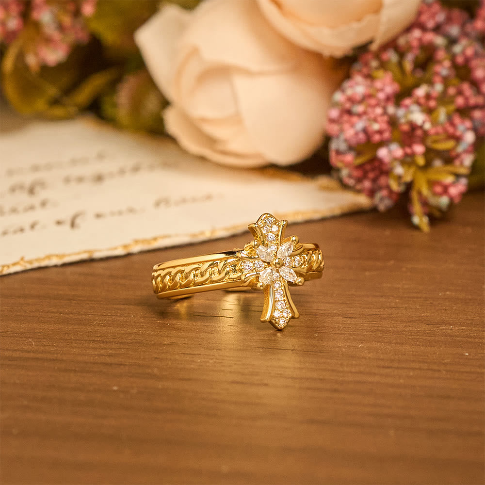 Christianartworkshop Zircon Cross Enamel Fleur-de-Lis Ring Set: Emblem of Divine Purity & Redemption - image 7