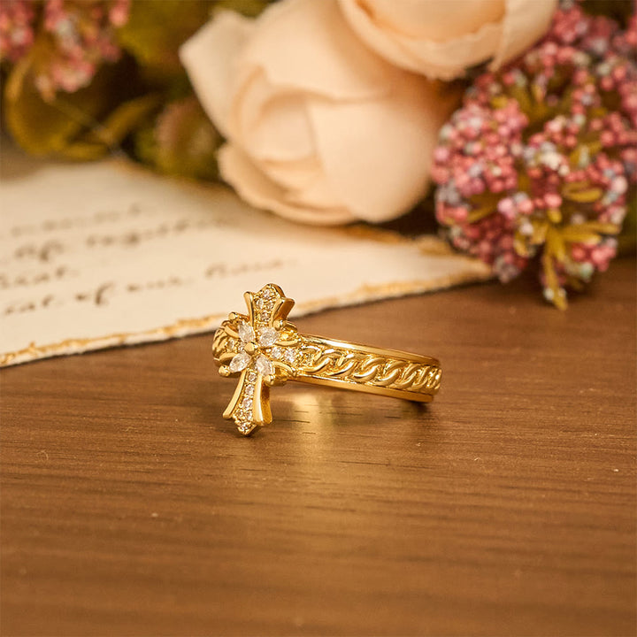 Christianartworkshop Zircon Cross Enamel Fleur-de-Lis Ring Set: Emblem of Divine Purity & Redemption - image 4