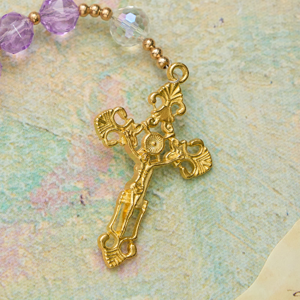 Christianartworkshop Faceted Purple Glass Rosary with Our Lady Medal: Emblem of Divine Light & Marian Grace - image 8