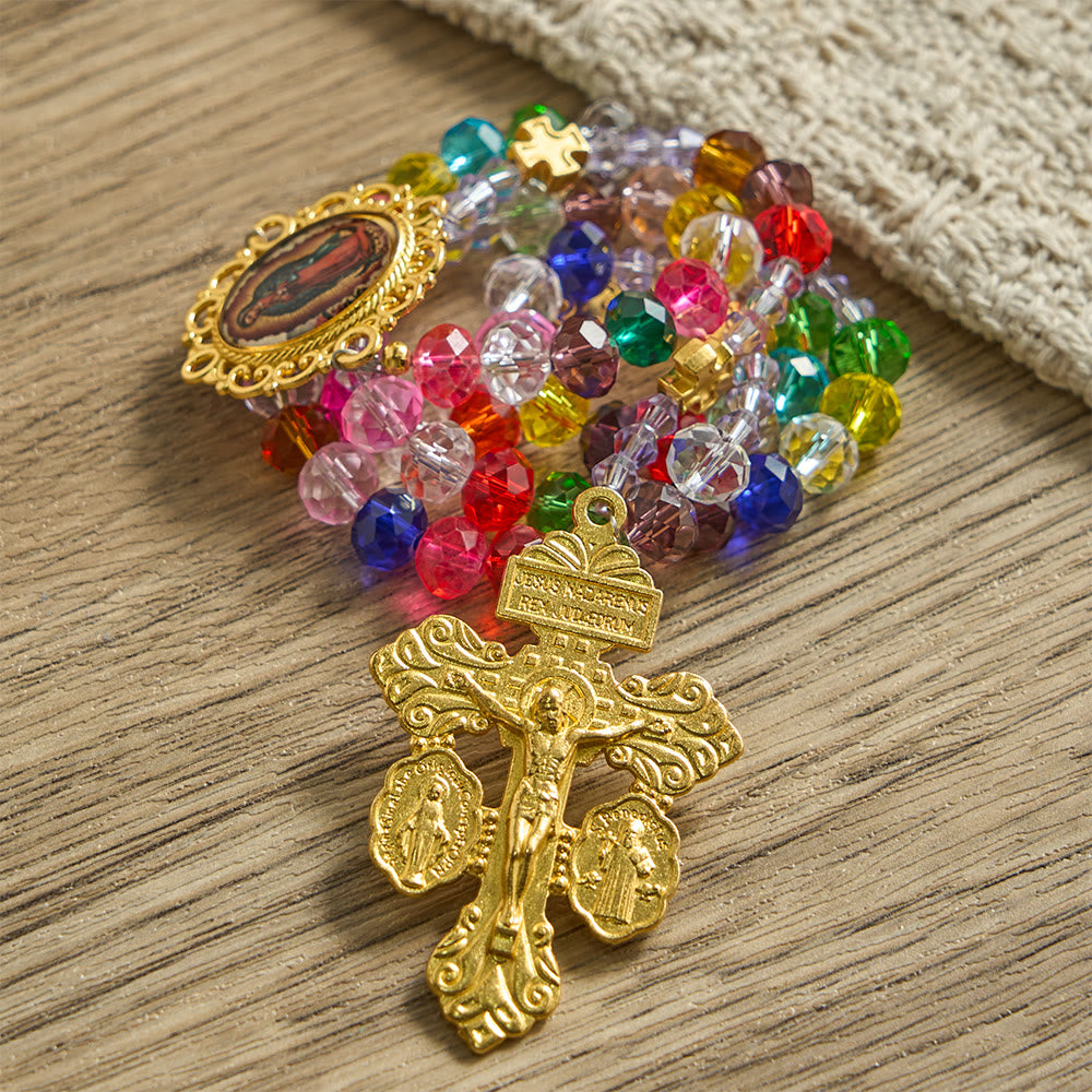 Christianartworkshop Multi-Color Flat Glass Bead Rosary: Emblem of Divine Grace & Diversity - image 5