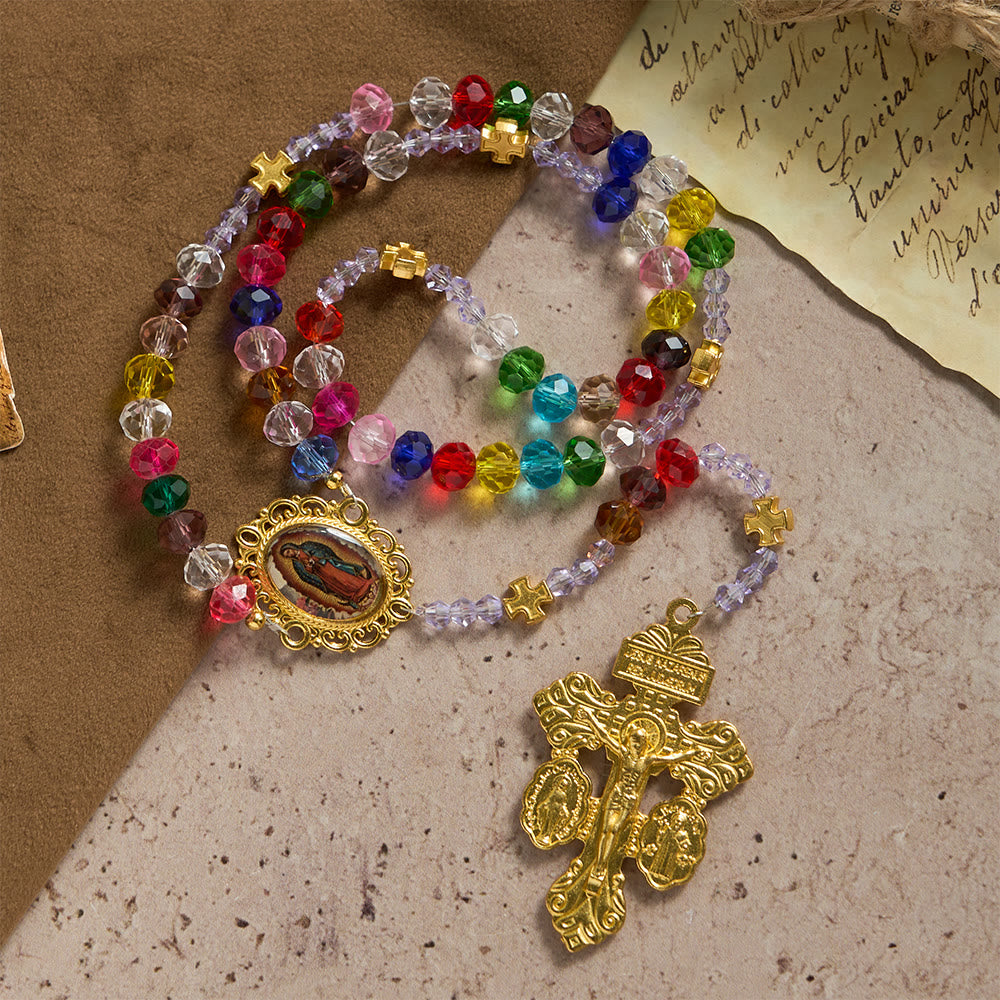 Christianartworkshop Multi-Color Flat Glass Bead Rosary: Emblem of Divine Grace & Diversity - image 2
