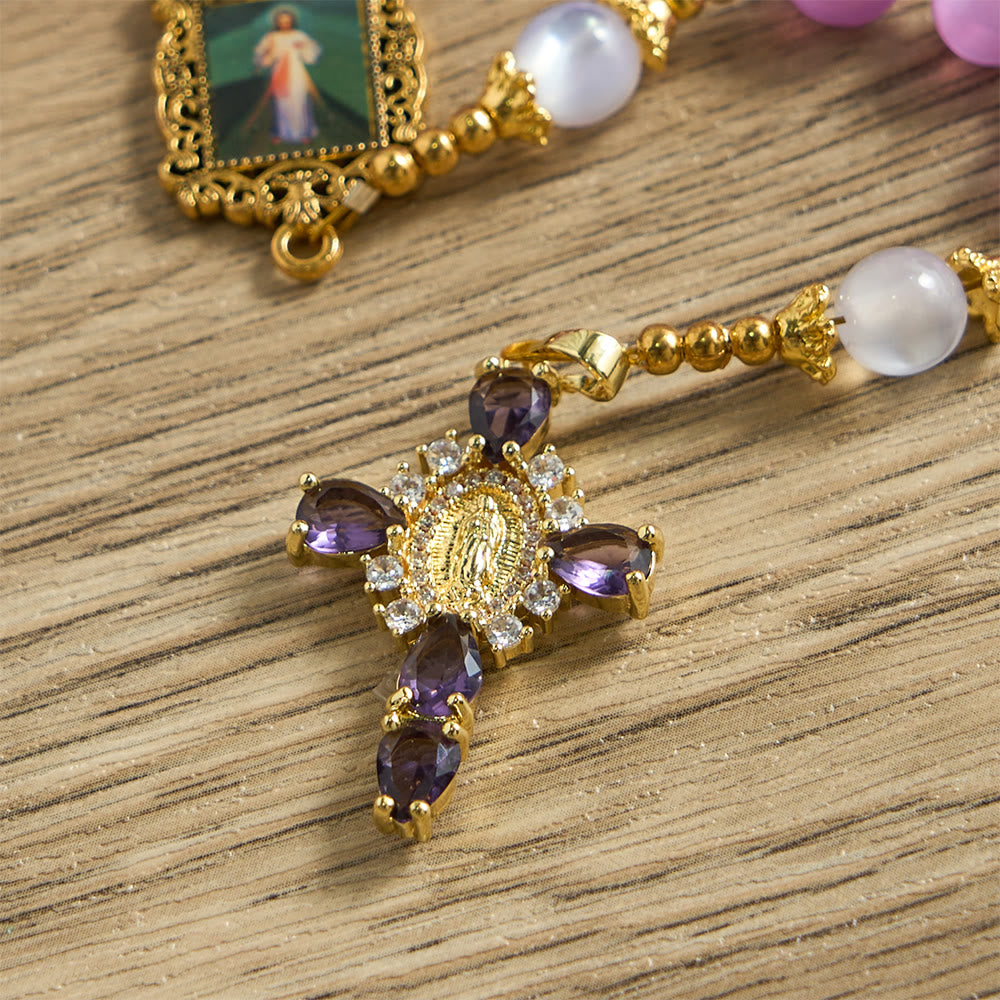 Christianartworkshop Purple Cat’s Eye Bead Rosary with Ornate Crucifix: Emblem of Divine Guidance & Marian Grace - image 8
