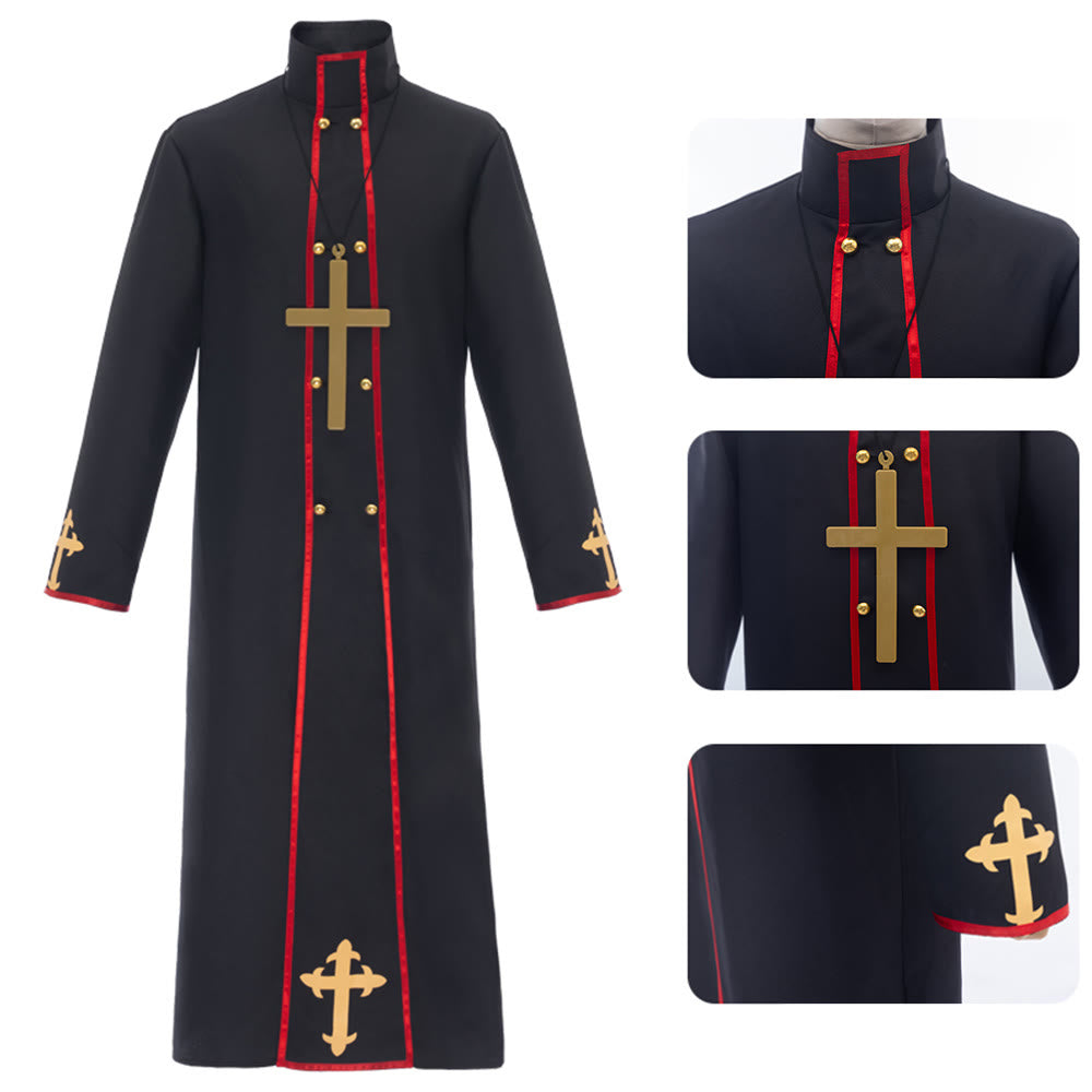 Christianartworkshop Double - Breasted Clergy Robe with Golden Cross & Red Trim - image 8