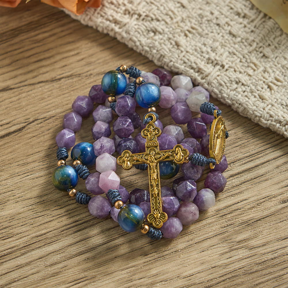 Christianartworkshop Diamond-Cut Purple Lepidolite Rosary: Emblem of Divine Peace & Marian Grace - image 6