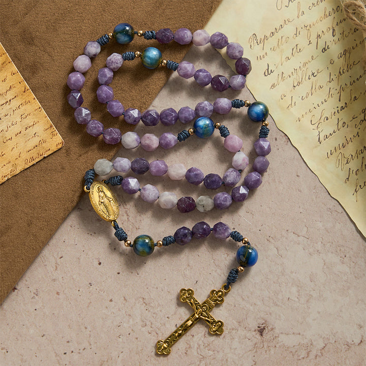 Christianartworkshop Diamond-Cut Purple Lepidolite Rosary: Emblem of Divine Peace & Marian Grace - image 3