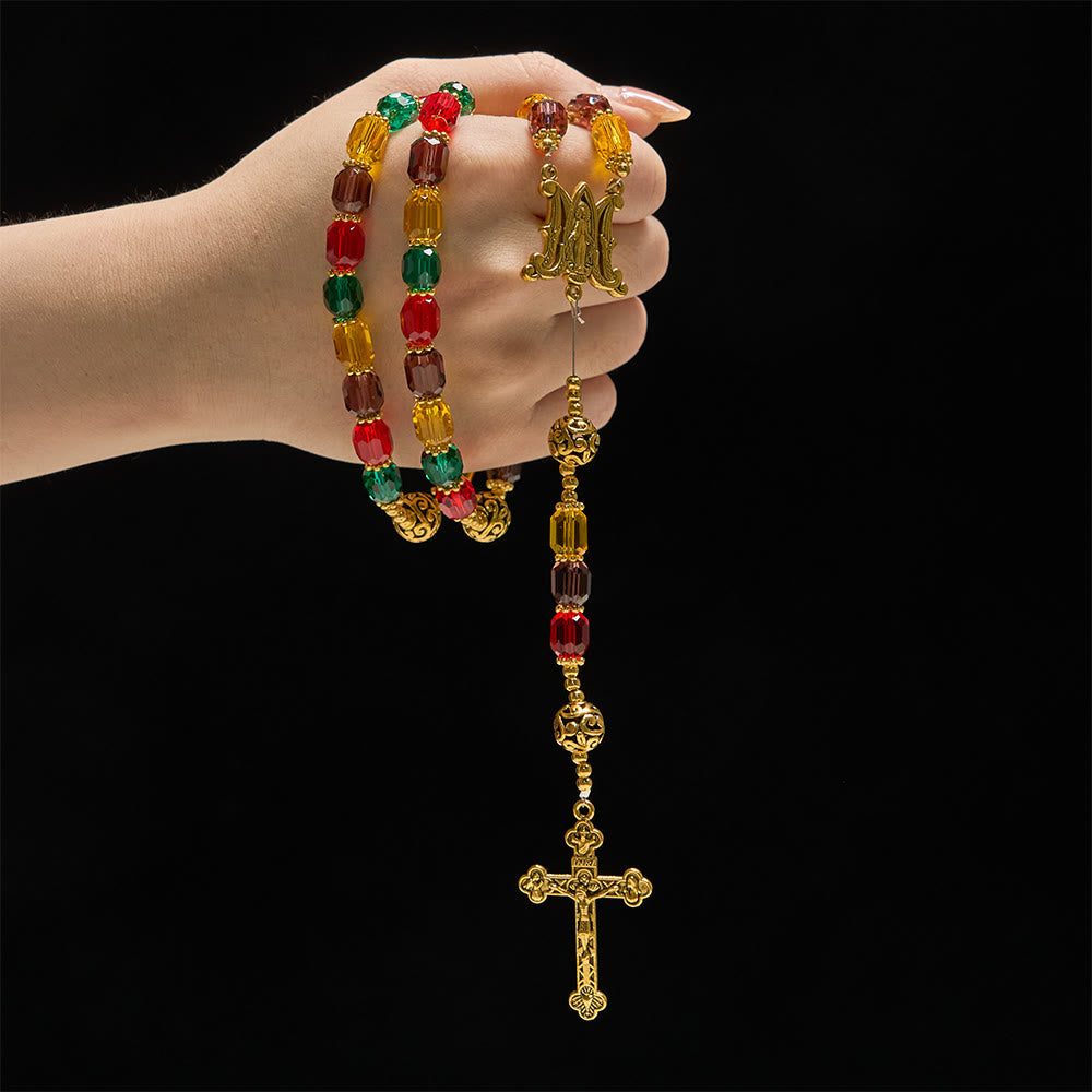 Christianartworkshop Multi-Color Cylindrical Crystal Bead Rosary: Emblem of Divine Joy & Diversity - image 1