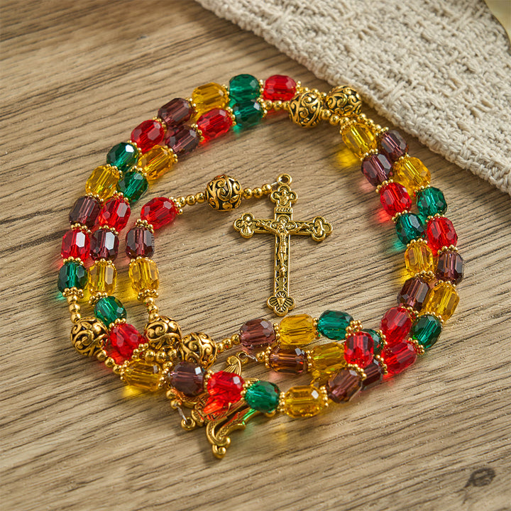 Christianartworkshop Multi-Color Cylindrical Crystal Bead Rosary: Emblem of Divine Joy & Diversity - image 2