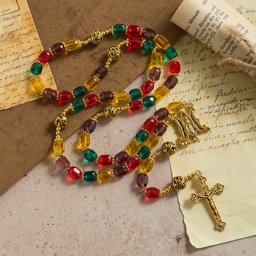 Christianartworkshop Multi-Color Cylindrical Crystal Bead Rosary: Emblem of Divine Joy & Diversity - image 5
