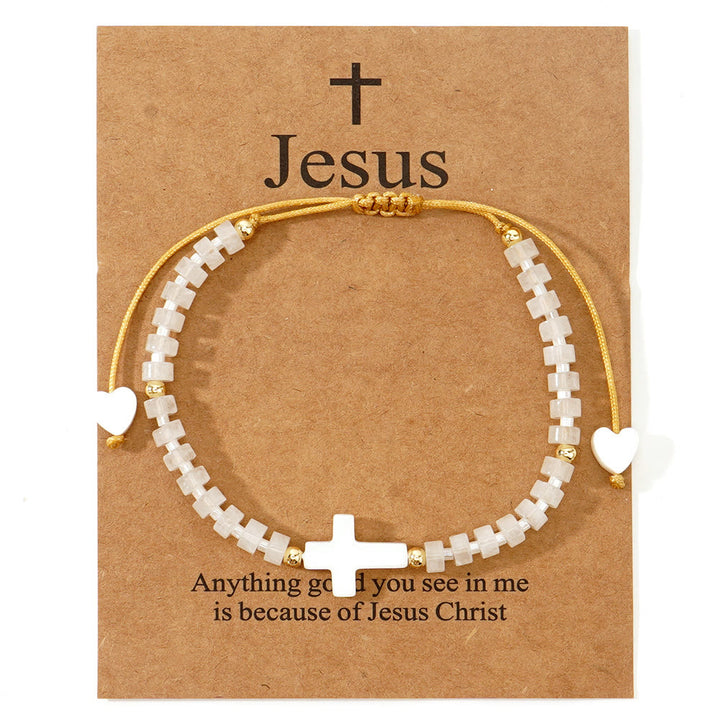 Christianartworkshop Hollow Cross Natural Stone Bead Friendship Bracelet: Icon of Spiritual Devotion  - White - image 9