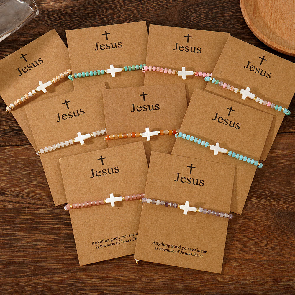 Christianartworkshop Hollow Cross Natural Stone Bead Friendship Bracelet: Icon of Spiritual Devotion  - image 2