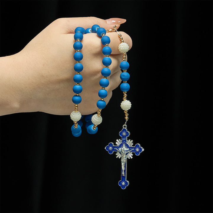 Christianartworkshop Matte Blue Rubber Bead Rosary with Our Lady of Aparecida Medal - image 1