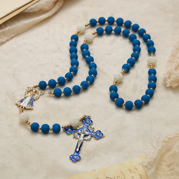 Christianartworkshop Matte Blue Rubber Bead Rosary with Our Lady of Aparecida Medal - image 2