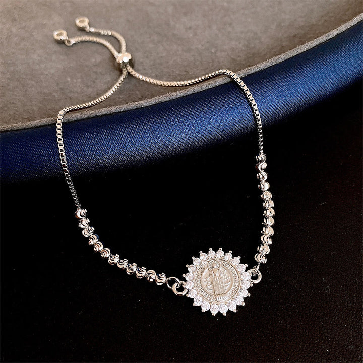 Christianartworkshop Our Lady Miraculous Medal Halo Cz Beaded Bracelet: Emblem Of Divine Protection & Grace  - Silver-Round - image 4