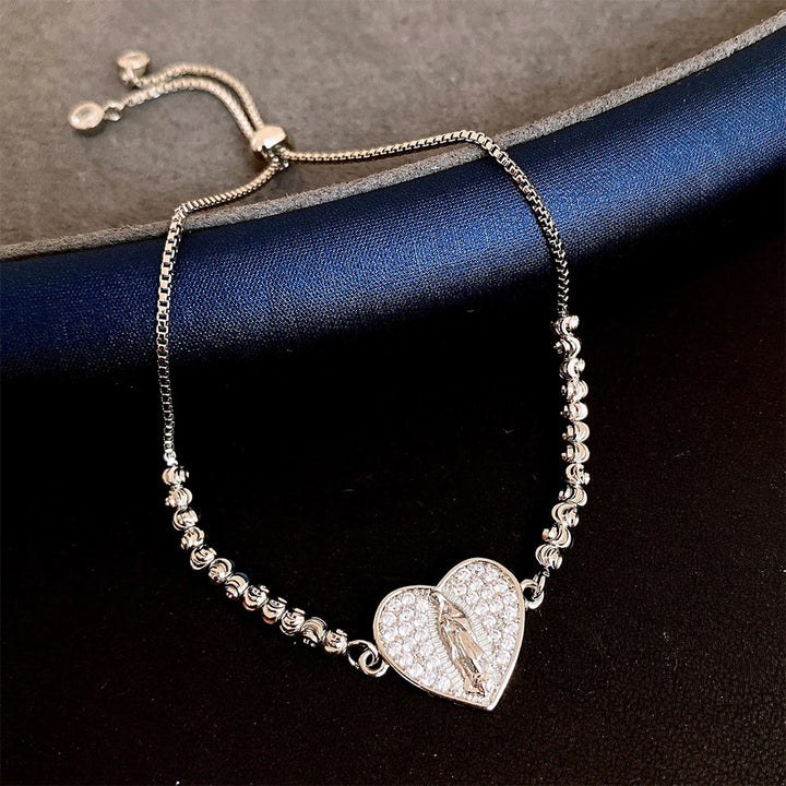 Christianartworkshop Our Lady Miraculous Medal Halo Cz Beaded Bracelet: Emblem Of Divine Protection & Grace  - Silver-Heart - image 6