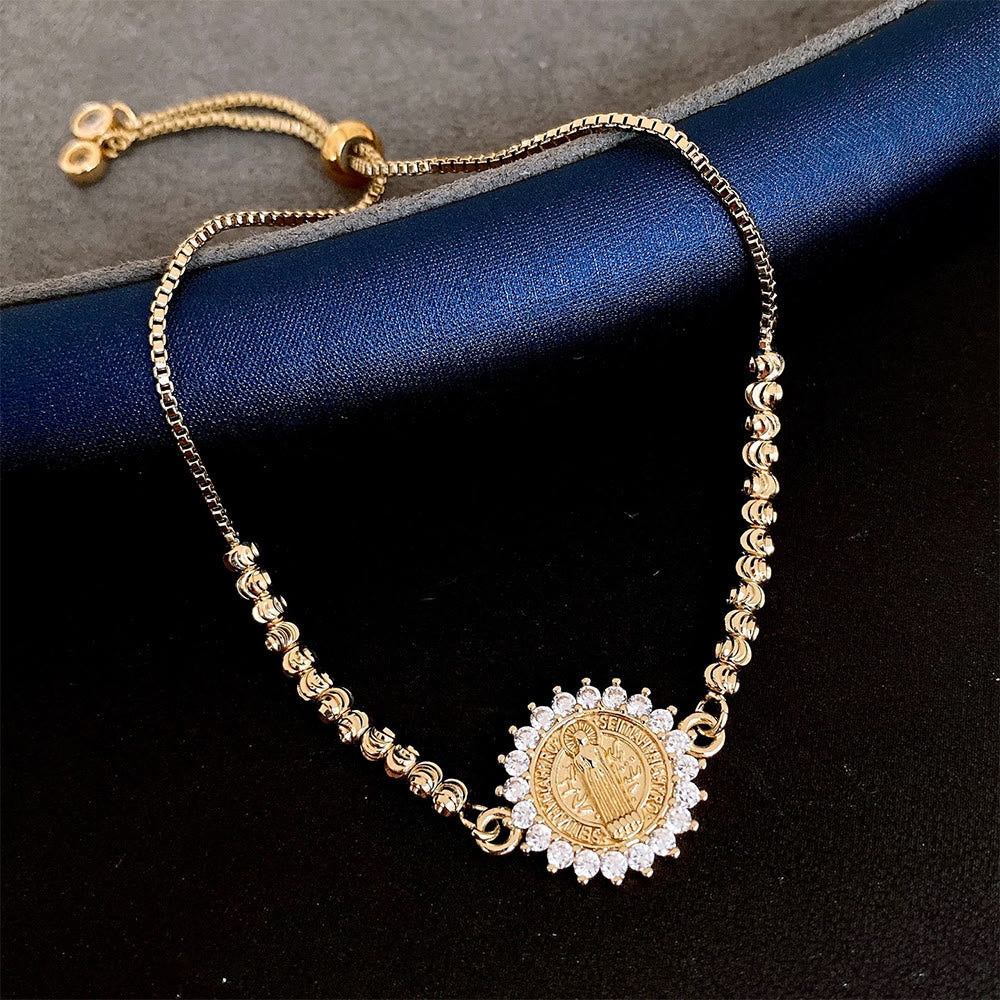 Christianartworkshop Our Lady Miraculous Medal Halo Cz Beaded Bracelet: Emblem Of Divine Protection & Grace  - Gold-Round - image 5