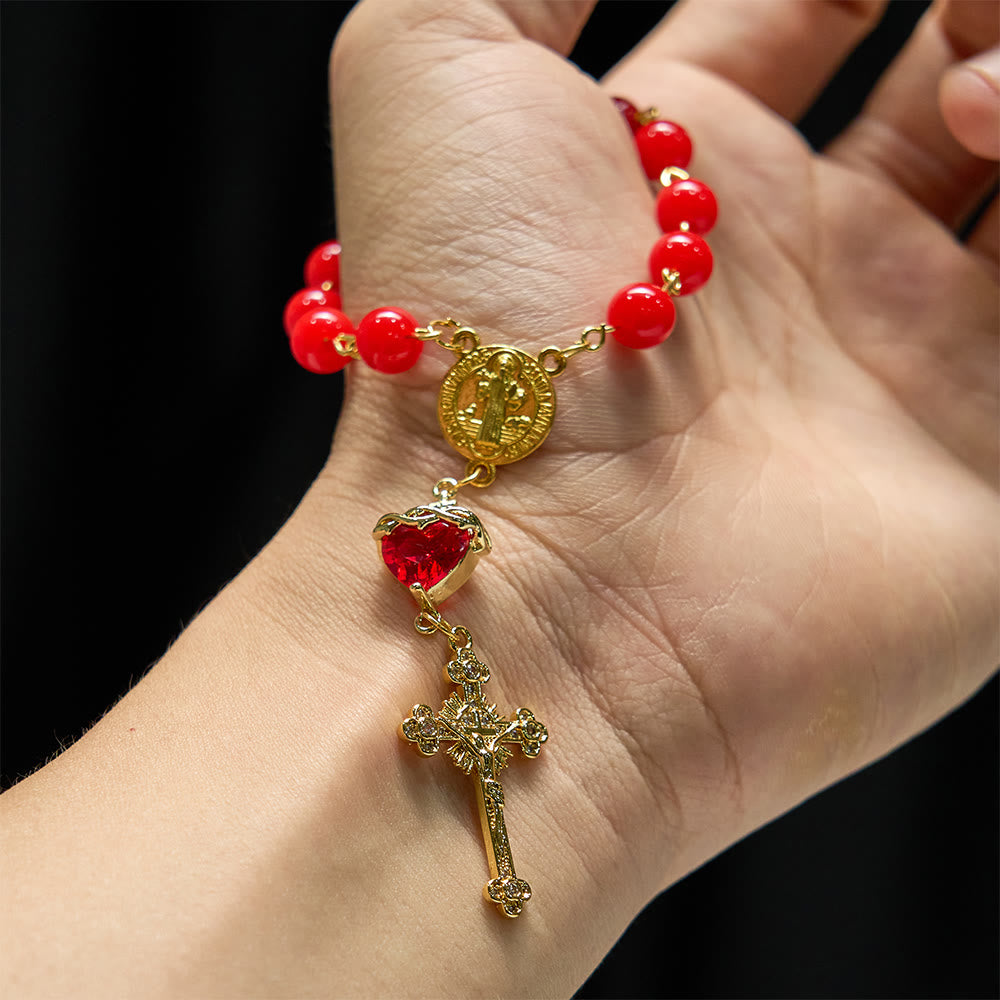 Christianartworkshop St.Benedict Sacred Heart Pocket Rosary: Emblem of Divine Fervor & Protection - image 1