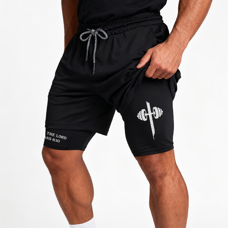 Christianartworkshop Ephesians 6:10 Strong In The Lord Barbell Cross Performance Shorts - image 12