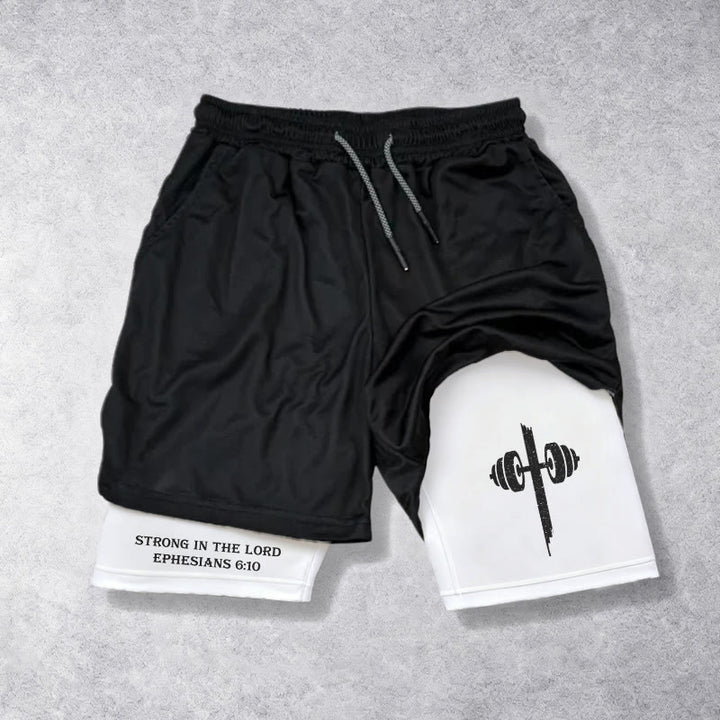 Christianartworkshop Ephesians 6:10 Strong In The Lord Barbell Cross Performance Shorts - image 5