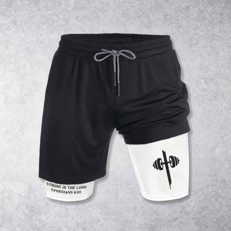 Christianartworkshop Ephesians 6:10 Strong In The Lord Barbell Cross Performance Shorts - White - 3XL - image 0